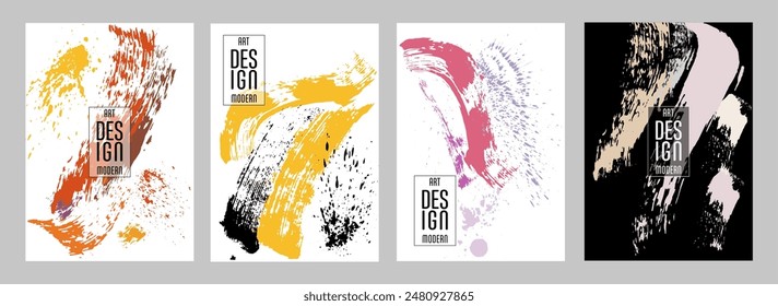 Сovers with brush strokes and splashes for books, magazines, catalogs. Universal abstract layouts.

