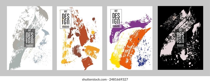 С mit Pinselstrichen und Spritzern für Bücher, Zeitschriften, Kataloge. Allgemeine abstrakte Layouts.
