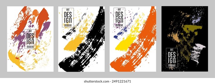 Сovers with brush strokes and splashes for books, magazines, catalogs. Universal abstract layouts.