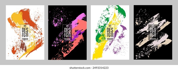 Сovers with brush strokes and splashes for books, magazines, catalogs. Universal abstract layouts.