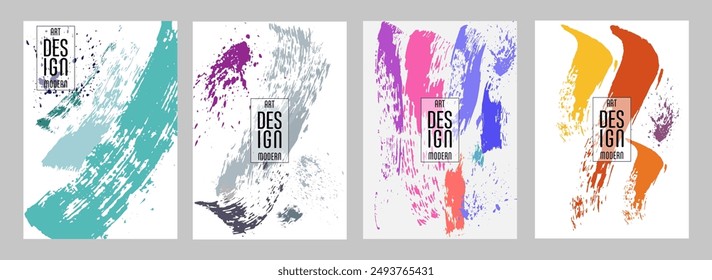 Сovers with brush strokes and splashes for books, magazines, catalogs. Universal abstract layouts.