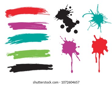 


Brush strokes and splashes of paint. 
Set of  colorful Brush strokes and blots on white background. Vector available. 