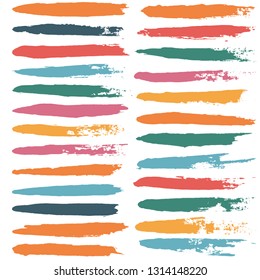 brush strokes spring set backgrounds. Paint lines grunge collection. Set of summer grungy hand painted brush strokes isolated on white. Abstract ink texture, design elements. Vector