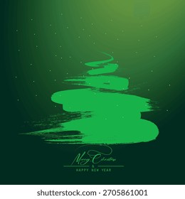 brush strokes of spruce paint, Abstract Christmas tree with green hand painted strokes and gold glitter on a gradient Green background.eps10