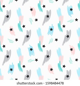 Brush Strokes and Stars Seamless Pattern Texture . Minimalistic Flat Pattern 