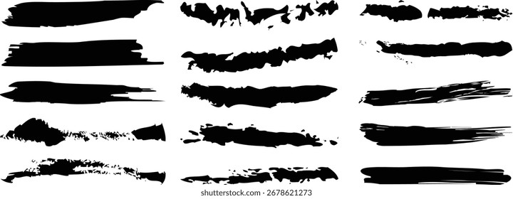 brush strokes stencil. Paint backgrounds and splatters, Grunge black ink brush stroke, Dried brush strokes isolated on white background acrylic grunge brushes, 