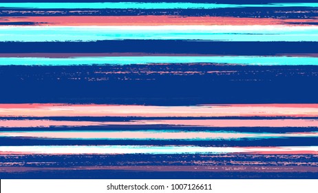 Brush Strokes and Stripes with Watercolor Grunge Effect. Hand Drawn Fashion Seamless Pattern. Dyed Stripes in Watercolor Style. Cloth, Linen, Textile Print Design Pattern.