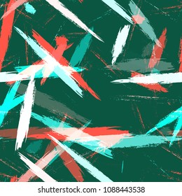 Brush Strokes and Stripes with Watercolor Grunge Effect. Paintbrush Lines Seamless Pattern. Paint Watercolor Style Stripes. Cloth, Linen, Textile Print Design Pattern.