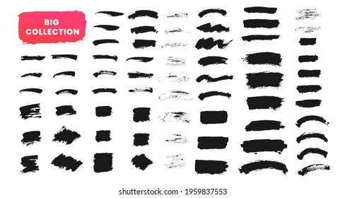 Brush strokes text boxes collection. Vector paintbrush set. Grunge ink texture elements