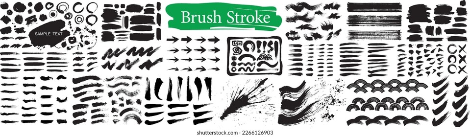 Brush strokes text boxes. Grunge design elements. Ink splatters. Vector illustration. Isolated on white background.