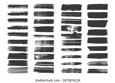 Brush strokes text boxes. Vector paintbrush set. Grunge design elements. Dirty texture banners. Ink splatters. Painted objects vector illustration.