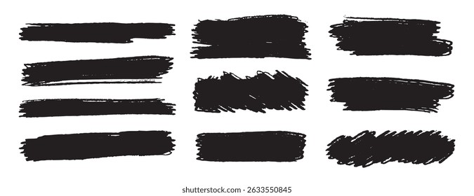 O pincel traça caixas de texto. Conjunto de elementos de design grunge do pincel vetorial. Caixas de texto ou banners de retângulo. . Ilustração vetorial