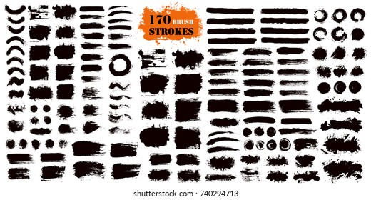 Brush strokes text boxes. Vector paintbrush set. Grunge design elements. Dirty texture banners. Ink splatters. Painted objects. - Shutterstock ID 740294713