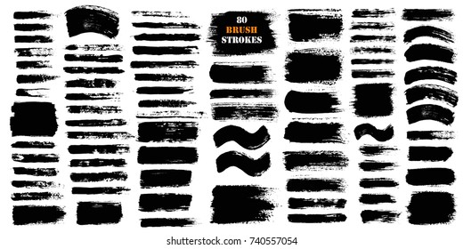 Brush strokes text boxes. Vector paintbrush set. Grunge design elements. Dirty texture banners. Ink splatters. Painted objects.