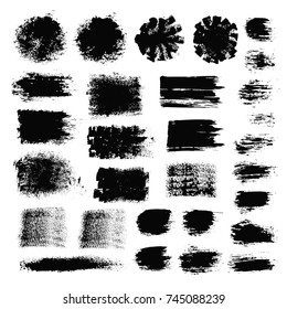 Brush strokes text boxes. Vector paintbrush set. Grunge design elements. Dirty texture banners. Ink splatters. Painted objects.