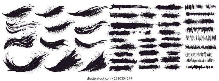 Brush strokes. Texture brushes and modern grunge brush lines. An element of the artistic design of the brush for the design of the frame. Blobs or stripes. Design elements isolated on white background