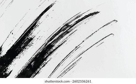 Brush strokes texture. Minimalist Black Brush Strokes on White background. 