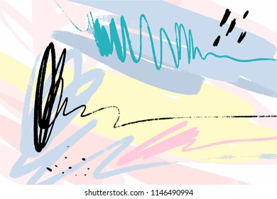 Brush strokes texture, scribble background. Universal creative pattern for graphic design. Unique stylish modern painting, light colors abstract poster, room decor. Vector Illustration, clipart.