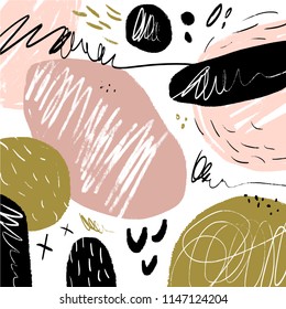 Brush strokes texture, scribble background. Universal creative pattern for graphic design. Unique stylish modern painting, abstract poster, room decor. Vector Illustration, clipart.
