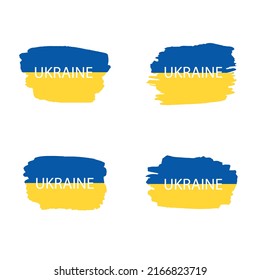Brush strokes of the Ukrainian flag set, on a white background with the inscription Ukraine