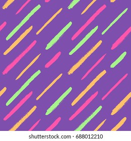 Brush strokes, uneven lines seamless vector pattern. Various diagonal stripes, streaks, bars, brushstrokes with rough edges texture. Hand drawn colorful artistic background. 