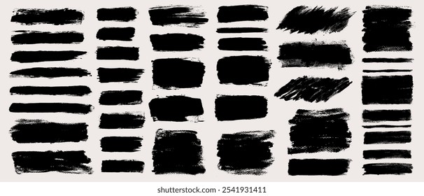 Brush strokes vector bundle. Painted line and rectangle backgrounds collection. Long and wide grunge textures, horizontal and diagonal Strip and square design elements