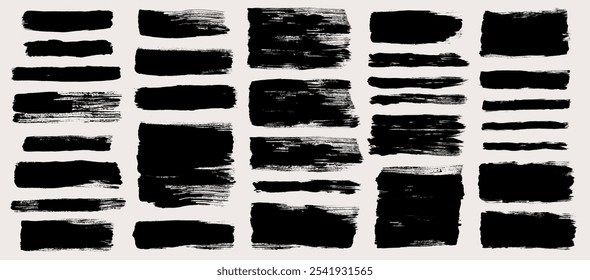 Brush strokes vector bundle. Painted line and rectangle backgrounds collection. Long and wide grunge textures. Strip and square design elements