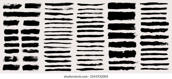 Brush strokes vector bundle. Painted line and rectangle backgrounds collection. Long and wide grunge textures. Hand drawn design elements