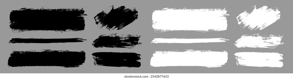 O pincel traça o conjunto de vetores. Coleção de planos de fundo de linhas e retângulos pintados. Texturas grunge longas e largas. Elementos desenhados à mão
