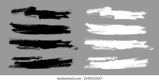 Brush strokes vector bundle. Painted line and rectangle backgrounds collection. Long and wide grunge textures. Hand drawn design elements