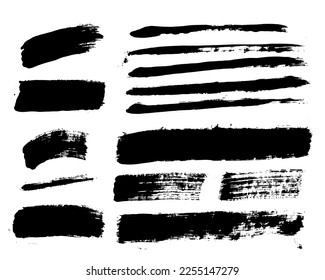 Brush strokes vector bundle. Rectangle and lines paintbrush set. Painted lines and long shapes. Grunge design elements. Dirty distress texture