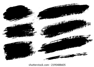 Colección vectorial de trazos de pincel. Elementos pintados aislados diagonales. Textura seca del pincel sobre fondo blanco. Rectángulos, líneas y formas diagonales anchos y finos