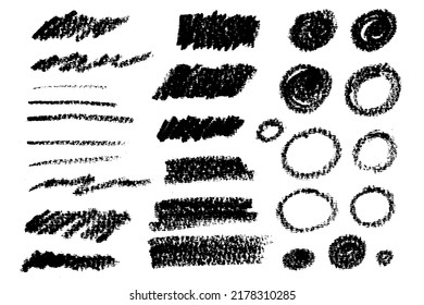 Brush strokes vector collection. Isolated painted elements. Dry brush texture on fabric background. Messy diagonal, rectangle, line and circle shapes