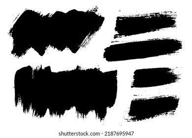 Brush strokes vector collection. Isolated painted elements. Dry brush texture on fabric background. Messy wide, thin rectangles, lines and diagonal shapes