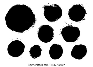Brush strokes vector collection. Isolated painted elements. Dry brush texture on fabric background. Messy round shapes