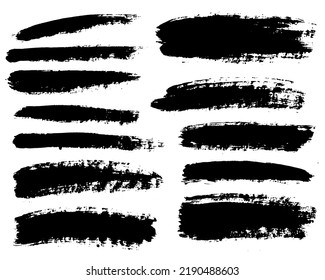 Brush strokes vector collection. Isolated painted elements. Dry brush texture on white background. Messy wide, thin rectangles, lines and diagonal shapes