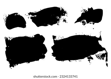 Brush strokes vector collection. Isolated painted elements. Dry brush texture on white background. Messy wide rectangles