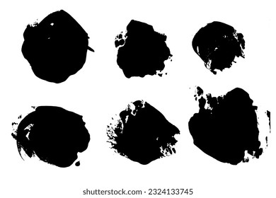 Colección vectorial de trazos de pincel. Elementos pintados aislados. Textura seca del pincel sobre fondo blanco. Formas redondeadas de brochas complicadas