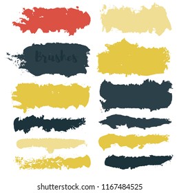 brush strokes vector collection. Set of bright funky hand painted grunge background.  Paint line Abstract ink texture, design elements borders or frames.