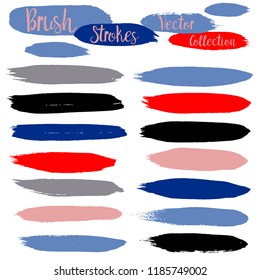 brush strokes vector collection. Set of bright funky hand painted grunge background. Paint line Abstract ink texture, design elements borders or frames.