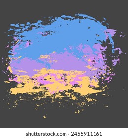 Vector de pinceladas. Fondos de colores. Elementos de diseño Grunge. Anuncios sucios de textura de pincel. Trazos de pincel y manchas de tinta morados, azules, amarillos y rosas. Objetos de pintura Arco Iris