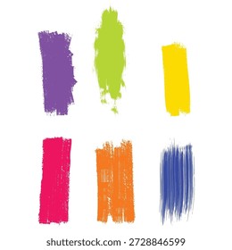 Vetor de traçados de pincel. Conjunto colorido de caixas de texto. Coleção Paintbrush.Retângulos grungy, listras largas, formas irregulares, bordas quadradas ásperas.