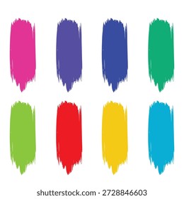 Vetor de traçados de pincel. Conjunto colorido de caixas de texto. Coleção Paintbrush.Retângulos grungy, listras largas, formas irregulares, bordas quadradas ásperas.