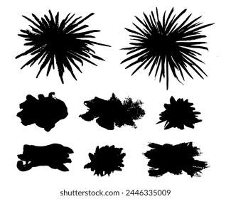 Brush strokes vector. Exploding blobs, burst blots and round painted backgrounds. Brush texture design elements