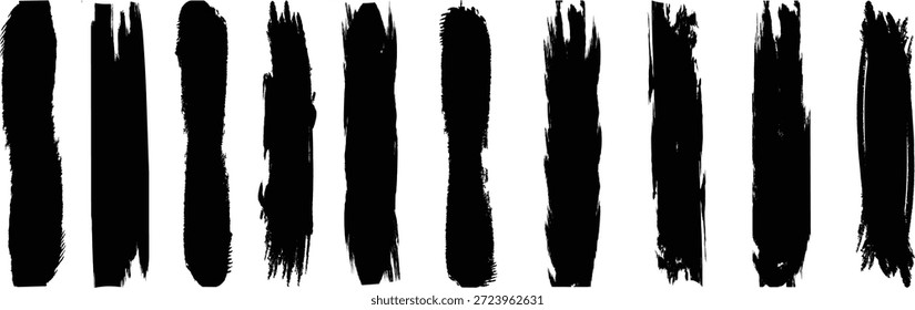 Cepillo. Pinceladas Vector. Elementos de diseño Grunge. Anuncios de textura sucia. Conjunto de trazos de pincel de forma rectangular. Conjunto de cuadros de texto. Colección de pincel. Ilustración vectorial.