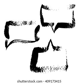 Brush strokes vector illustration. Isolated black rectangular quote bubbles on white background.