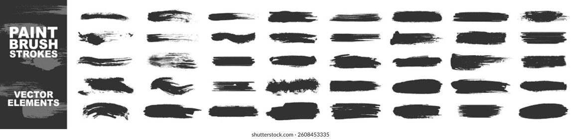 Brush strokes vector isolated on transparent. Collection of vector paint brush stroke, ink splatter, grunge line and artistic design elements. 