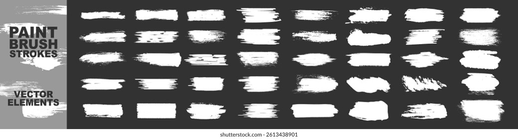 Brush strokes vector isolated on transparent. Collection of vector paint brush stroke, ink splatter, grunge line and artistic design elements. 