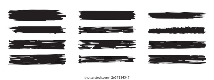 Brush strokes vector. Paint, ink brush, brush strokes, brushes, lines, frames, buttons, grungy rough grunge thick paint line texture. Brush line set.