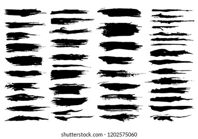 Brush strokes. Vector paintbrush set. Grunge design elements. Long text boxes. Dirty texture banners. Ink splatters. Painted objects.